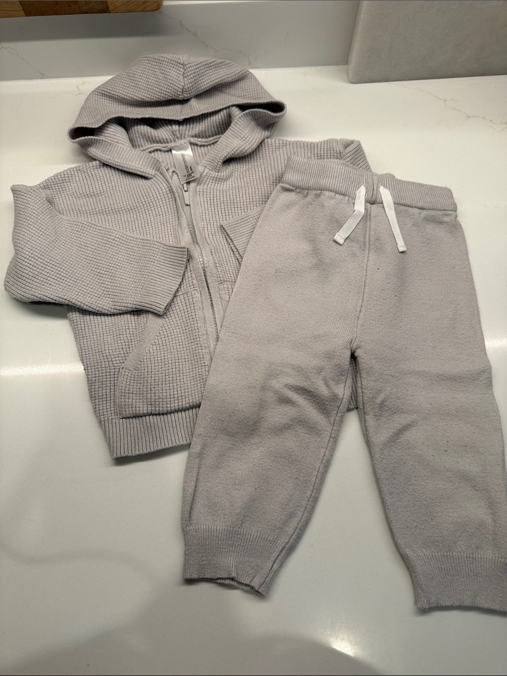 Modern Moments by Gerber Cozy Knit Hoodie & Jogger Set - Light Gray 12 mo